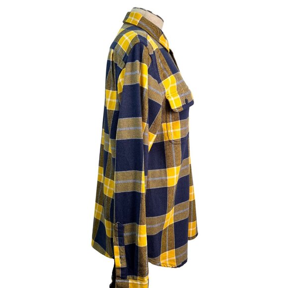 Old Navy Yellow & Navy Plaid Flannel Button-Up Long Sleeve Shirt Men's Small - Picture 4 of 7